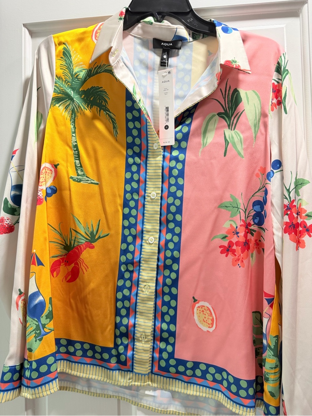 Aqua Colorblock Tropical Button-Up Shirt - Pink, Yellow & Blue Accents